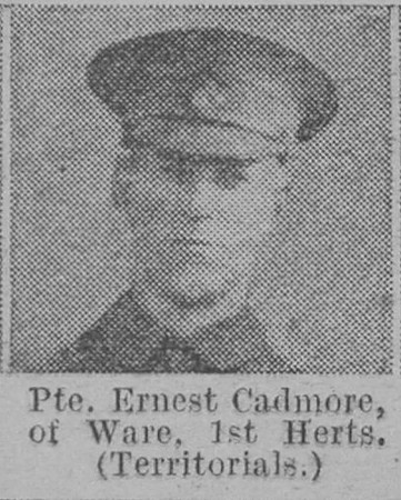 Cadmore E Pte 1st Hertfordshire Regiment Of Ware The Vivid 17th April 1915