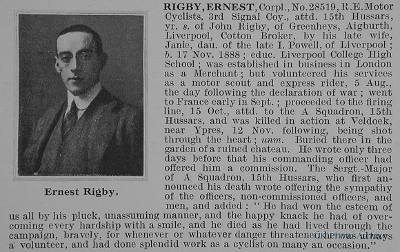 Rigby E Cpl 28519 Royal Engineers Attd 15th Hussars Obit