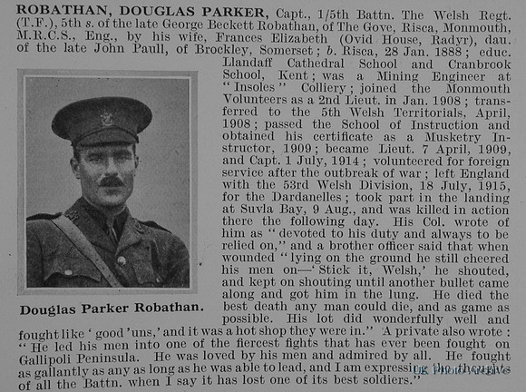 Robathan D P Captain 5th Welsh Regiment Obit