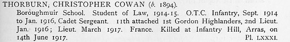 Thorburn C C Lt 1st Gordon Highlanders Obit