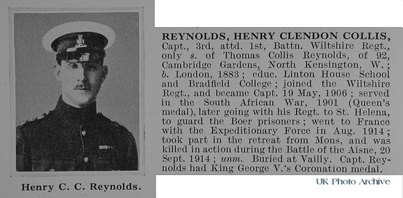 Reynolds H C C Captain 1st Wiltshire Regiment Obit