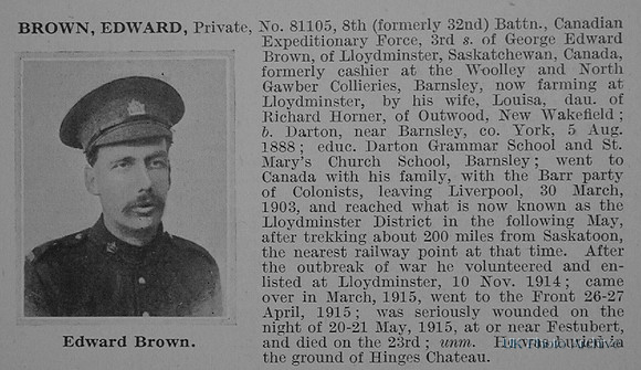 Brown E Pte 81105 8th Canadian Infantry Obituary De Ruvignys Roll Of Honour Vol 1