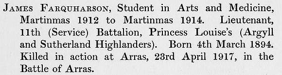 Farquharson J Lt 11th Argyll Sutherland Highlanders Obit
