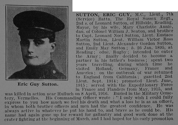 Sutton E G Lt MC 7th Royal Sussex Regiment Obit Part 1 De Ruvignys Roll Of Honour Vol 3