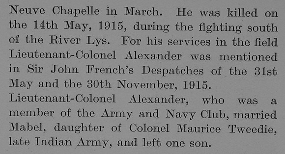 Alexander W L Lt Col 2nd Yorkshire Regiment Obit Part 3 The Bond Of Sacrifice Vol 2
