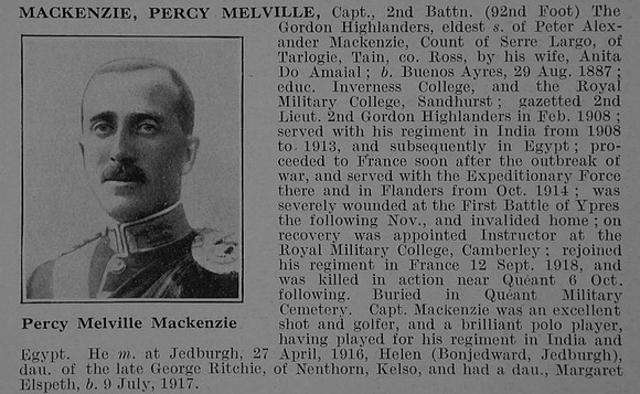 Mackenzie P M Captain 2nd Gordon Highlanders Obit De Ruvignys Roll Of Honour Vol 5