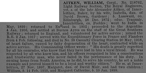 Aitken W Cpl 218702 Royal Engineers Obit De Ruvignys Roll Of Honour Vol 4