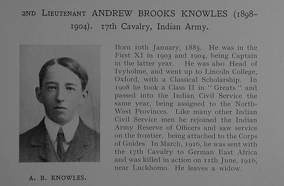 Knowles A B 2nd Lt Indian Army Obit Dulwich College Roll Of Honour