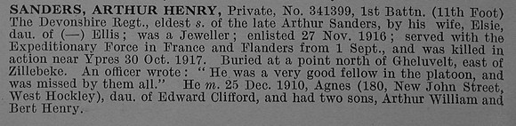 Sanders A H Pte 341399 1st Devonshire Regiment Obit De Ruvignys Roll Of Honour Vol 4