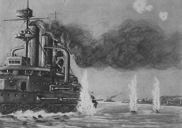 HMS Triumph Shelling The Coastal Batteries Before The Landing At Gallipoli