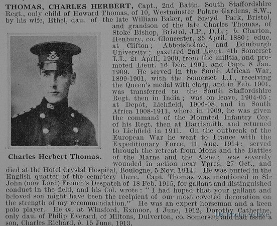 Thomas C H Captain 2nd South Staffs Regiment Obit De Ruvignys Roll Of Honour Vol 1