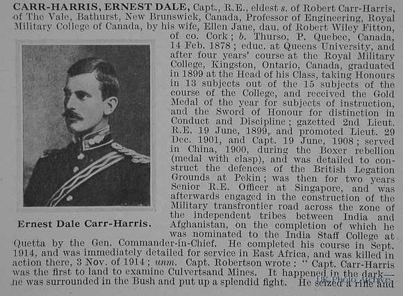 Carr-Harris E D Captain Royal Engineers Obit Part 1 De Ruvignys Roll Of Honour Vol 1
