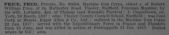 Price F Pte 90058 Machine Gun Corps Obit De Ruvignys Roll Of Honour Vol 4
