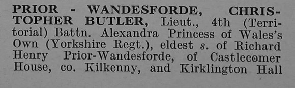 Prior-Wandesforde C B Lt 4th Yorkshire Regiment Obit Part 1 De Ruvignys Roll Of Honour Vol 4