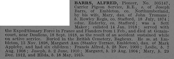 Barrs A Pnr 305147 Royal Engineers Obit De Ruvignys Roll Of Honour Vol 4