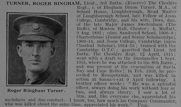 Turner R B Lt 3rd Cheshire Regiment Obit De Ruvignys Roll Of Honour Vol 3