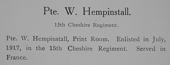 Hempinstall W Pte 15th Cheshire Regiment Record William Graham Company