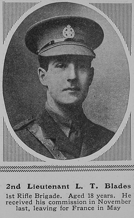 Blades L T 2nd Lt 1st Rifle Brigade The Sphere 14th Aug 1915