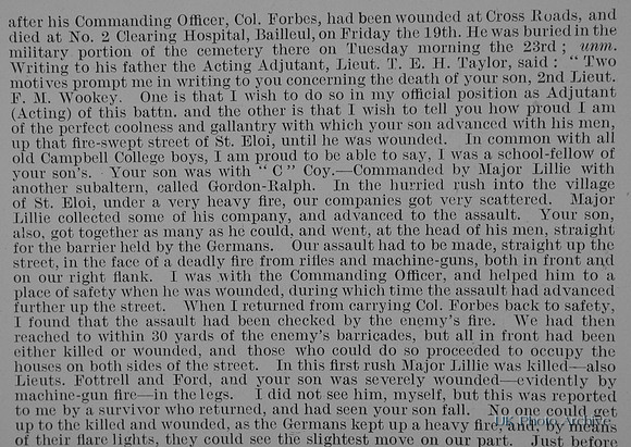 Wookey F M 2nd Lt 1st Royal Irish Regiment Obit Part 2 De Ruvignys RollOf Honour Vol 1