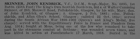 Skinner J K Sergt Major VC DCM 1st Kings Own Scottish Borderers Obit Part 1 De Ruvignys Roll Of Honour Vol 3