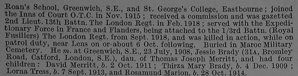 Jackson A G 2nd Lt 13th London Regiment (Kensington) Obit Part 2 De Ruvignys Roll Of Honour Vol 4