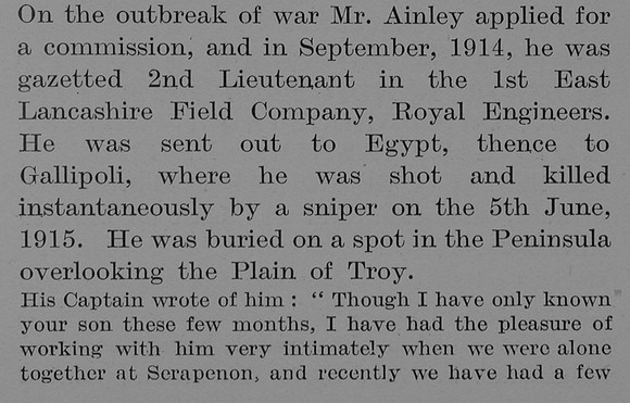 Ainley K E D 2nd Lt Royal Engineers Obit Part 3 Bond Of Sacrifice Vol 2