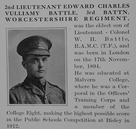 Battle E C V 2nd Lt Worestershire Regiment Obit Part 1 The Bond Of Sacrifice Vol 1