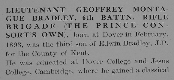 Bradley G M Lt 6th Rifle Brigade Obit Part 1 The Bond Of Sacrifce Vol 1
