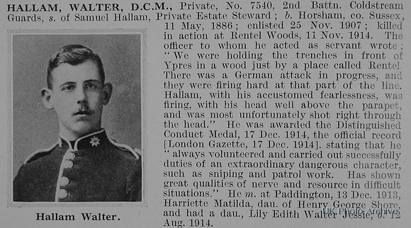 Hallam W Pte DCM 7540 2nd Coldstream Guards Obit De Ruvignys Roll Of Honour Vol 1