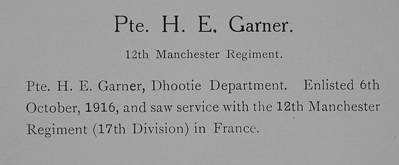 Garner H E Pte 12th Manchester Regiment Record William Graham Co Roll Of Honour
