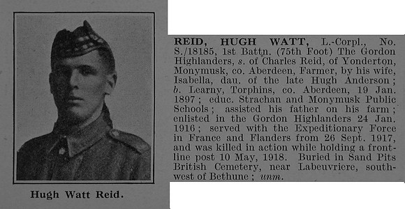 Reid H W LCpl S-18185 1st Gordon Highlanders Obit De Ruvignys Roll Of Honour Vol 4