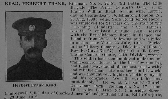 Read H F Rfn 3rd Rifle Brigade Obit De Ruvignys Roll Of Honour Vol 3