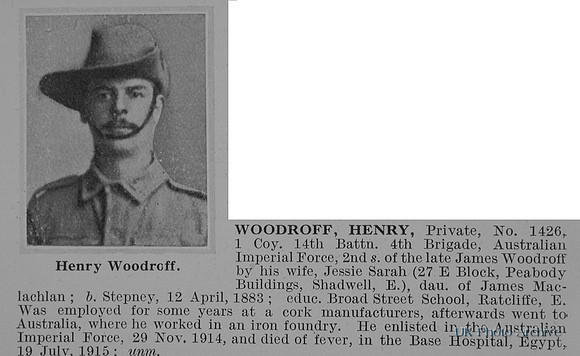 Woodroff H Pte 1426 14th Australian Infantry Obit De Ruvignys Roll Of Honour Vol 1