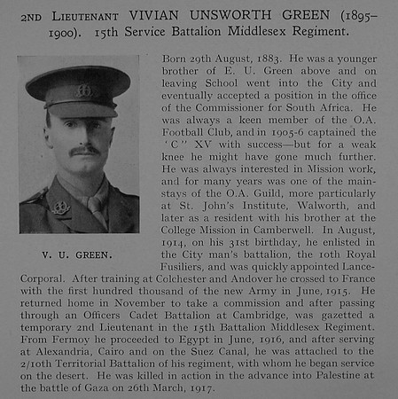 Green V U 2nd Lt 15th Middlesex Regiment Obit Dulwich College Roll Of Honour