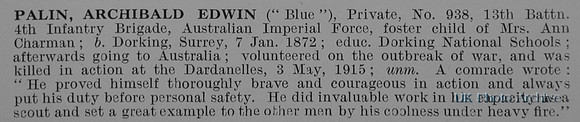 Palin A E Pte 938 13th Australian Infantry Obit De Ruvignys Roll Of Honour Vol 1