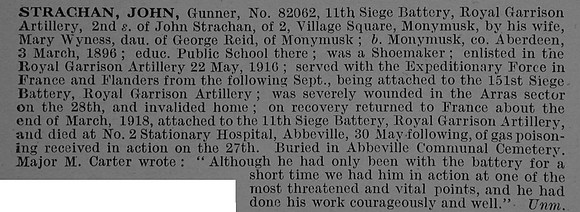 Strachan J Gnr 82062 Royal Garrison Artillery Obit De Ruvignys Roll Of Honour Vol 4