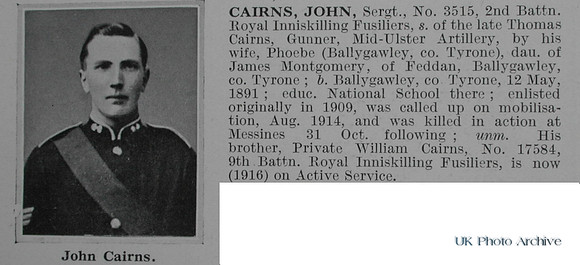 Cairns J Sergt 3515 2nd Royal Inniskilling Fusiliers Obituary De Ruvignys Roll Of Honour Vol 1