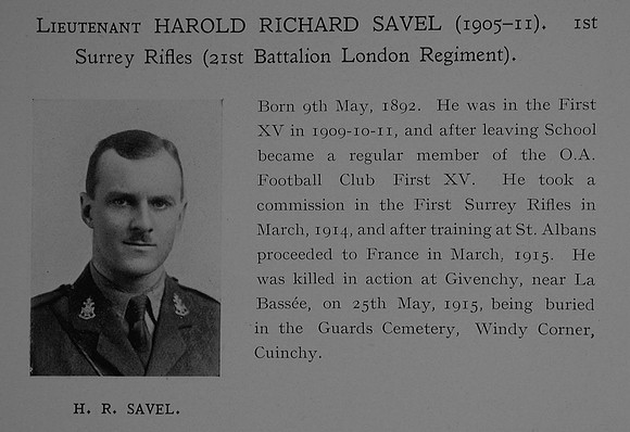 Savel H R Lt 21st London Regiment Obit Dulwich College Roll Of Honour