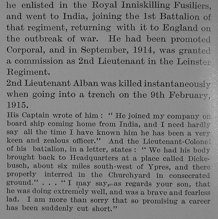 Alban H C 2nd Lt 1st Leinster Regiment Obit Part 2 The Bond Of Sacrifice Vol 2