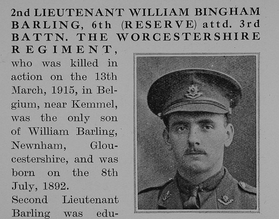 Barling W B 2nd Lt 3rd Worcestershire Regiment Obit Part 1 The Bond f Sacrifice Vol 2