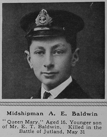 Baldwin A E Midshipman HMS Queen Mary Royal Navy The Sphere 22nd July 1916
