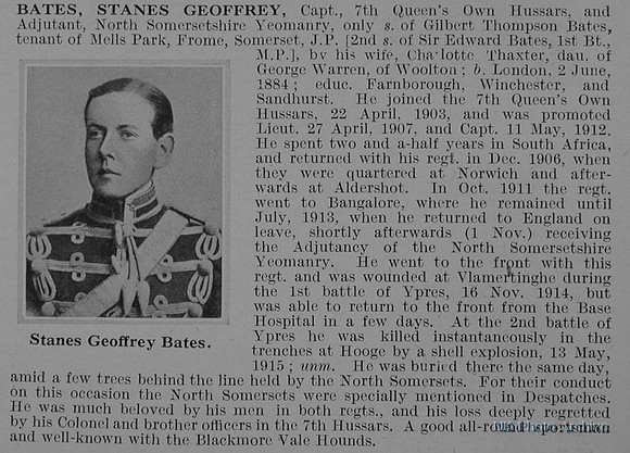 Bates S G Captain 7th Hussars Obit DR 1