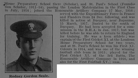 Seale R G Pte 3rd Attd 2nd Honourable Artillery Company Obit Part 2 De Ruvignys Roll Of Honour Vol 3