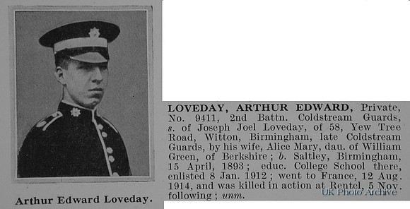 Loveday A E Pte 9411 2nd Coldstream Guards Obit De Ruvignys Roll Of Honour Vol 1