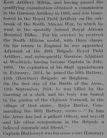 Blathwayt G W Captain Royal Field Artillery Obit Part 2 The Bond Of Sacrifice Vol 1