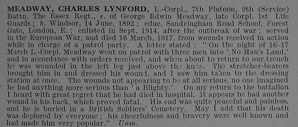 Meadway C L L/Cpl 9th Essex Regiment Obit De Ruvignys Roll Of Honour Vol 4