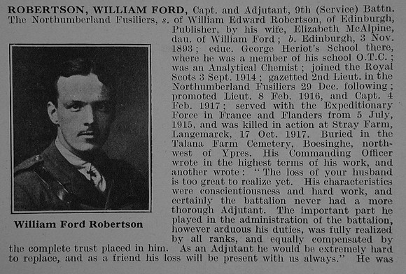 Robertson W F Captain 9th Northumberland Fusiliers Obit Part 1 De Ruvignys Roll Of Honour Vol 3