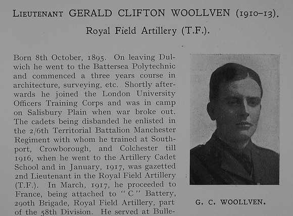 Woollven G C Lt Royal Field Artillery Obit Part 1 Dulwich College Roll Of Honour