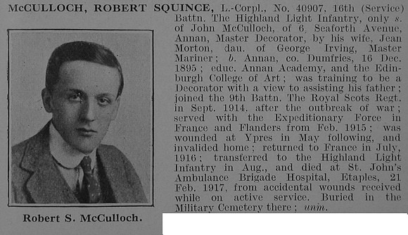 McCulloch R S L/Cpl 16th Highland Light Infantry Obit De Ruvignys Roll Of Honour Vol 3