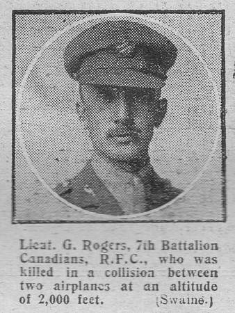 Rogers G Lt Canadian Royal Flying Corps The Graphic 12th Aug 1916